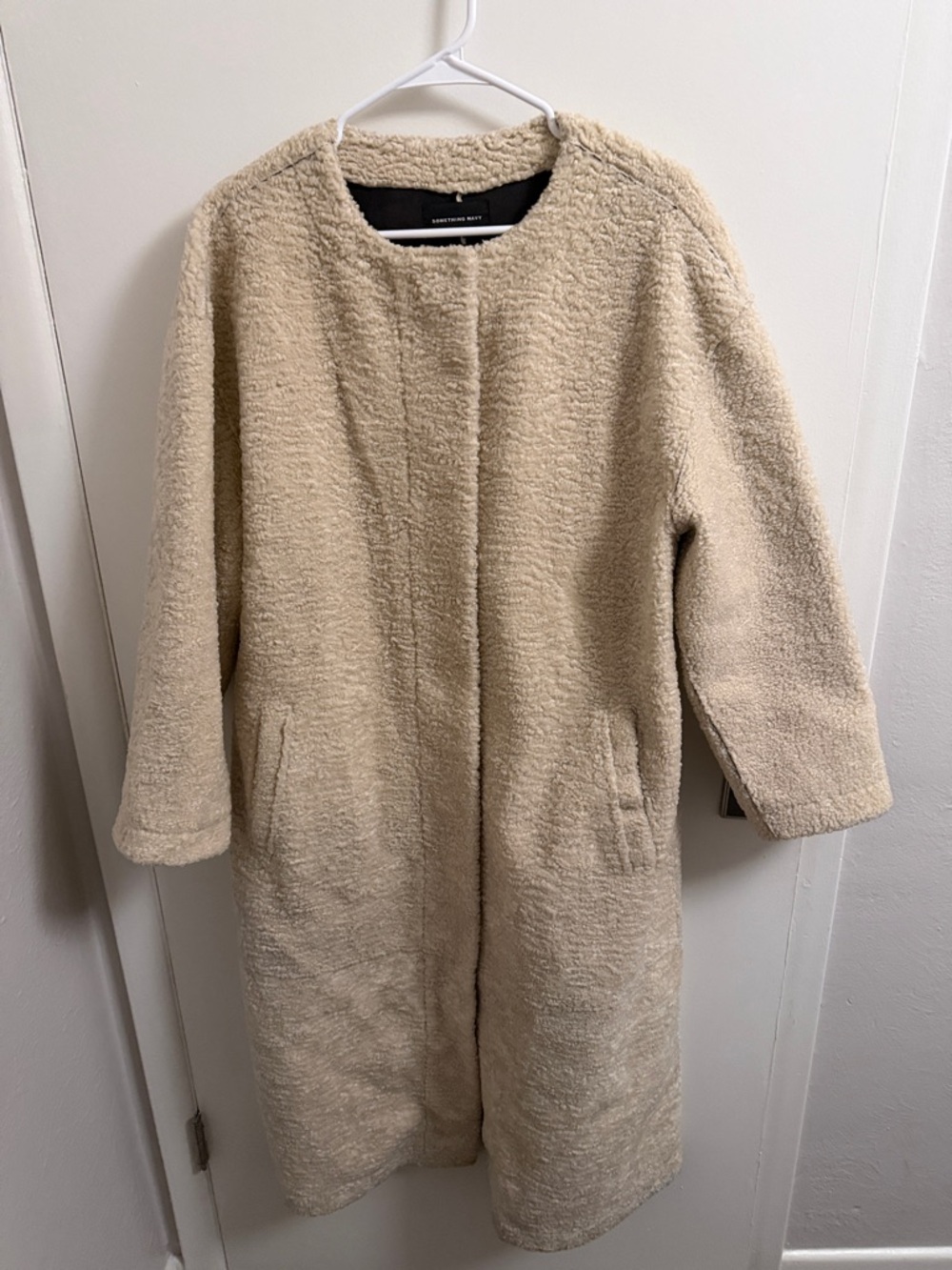 Something Navy Cream Teddy Long Coat